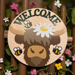 Highland Cow Bee Welcome Sign Rustic Halo