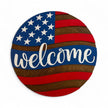 American Flag Round Wood Sign 14in - Rustic Halo