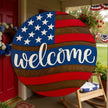 American Flag Round Wood Sign 14in - Rustic Halo