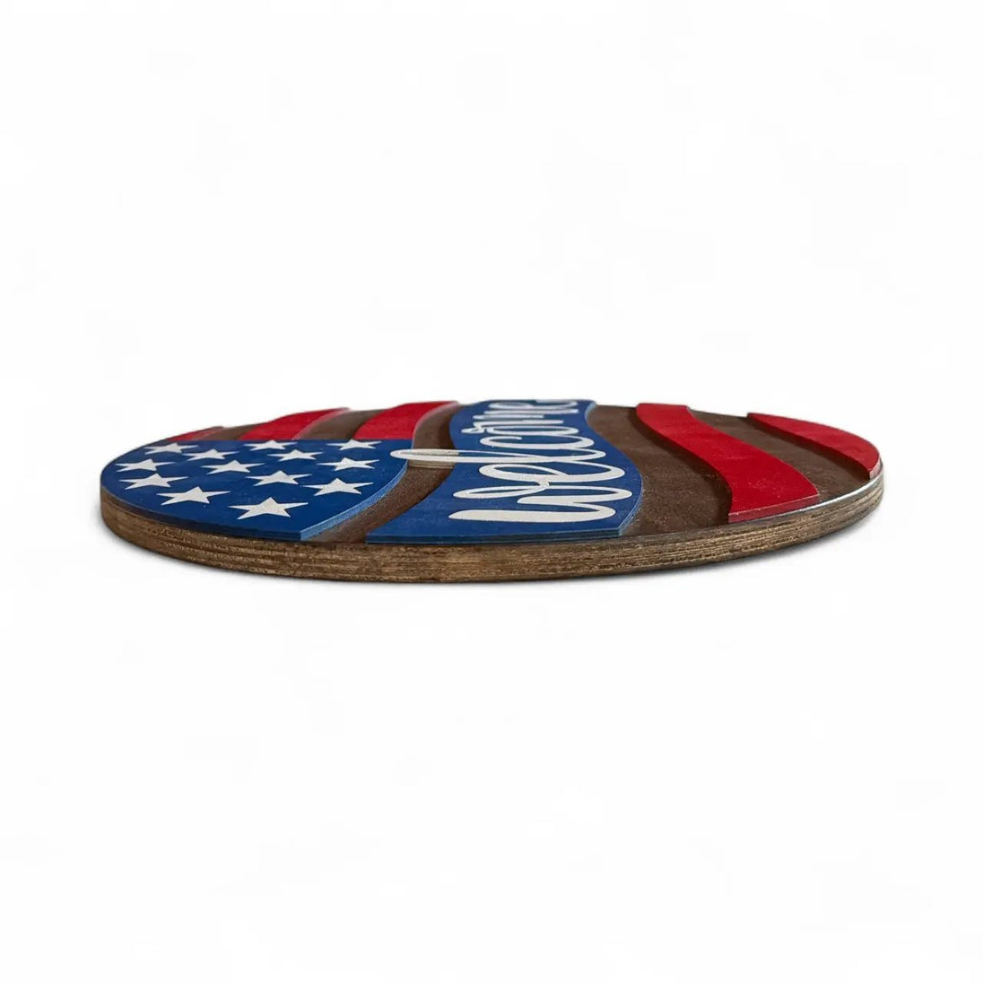 American Flag Round Wood Sign 14in - Rustic Halo