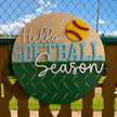 Hello Softball Season Door Hanger Rustic Halo