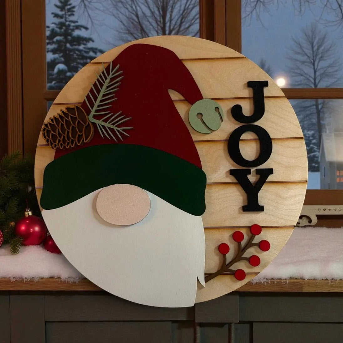 Gnome Joy Welcome Door Hanger Rustic Halo