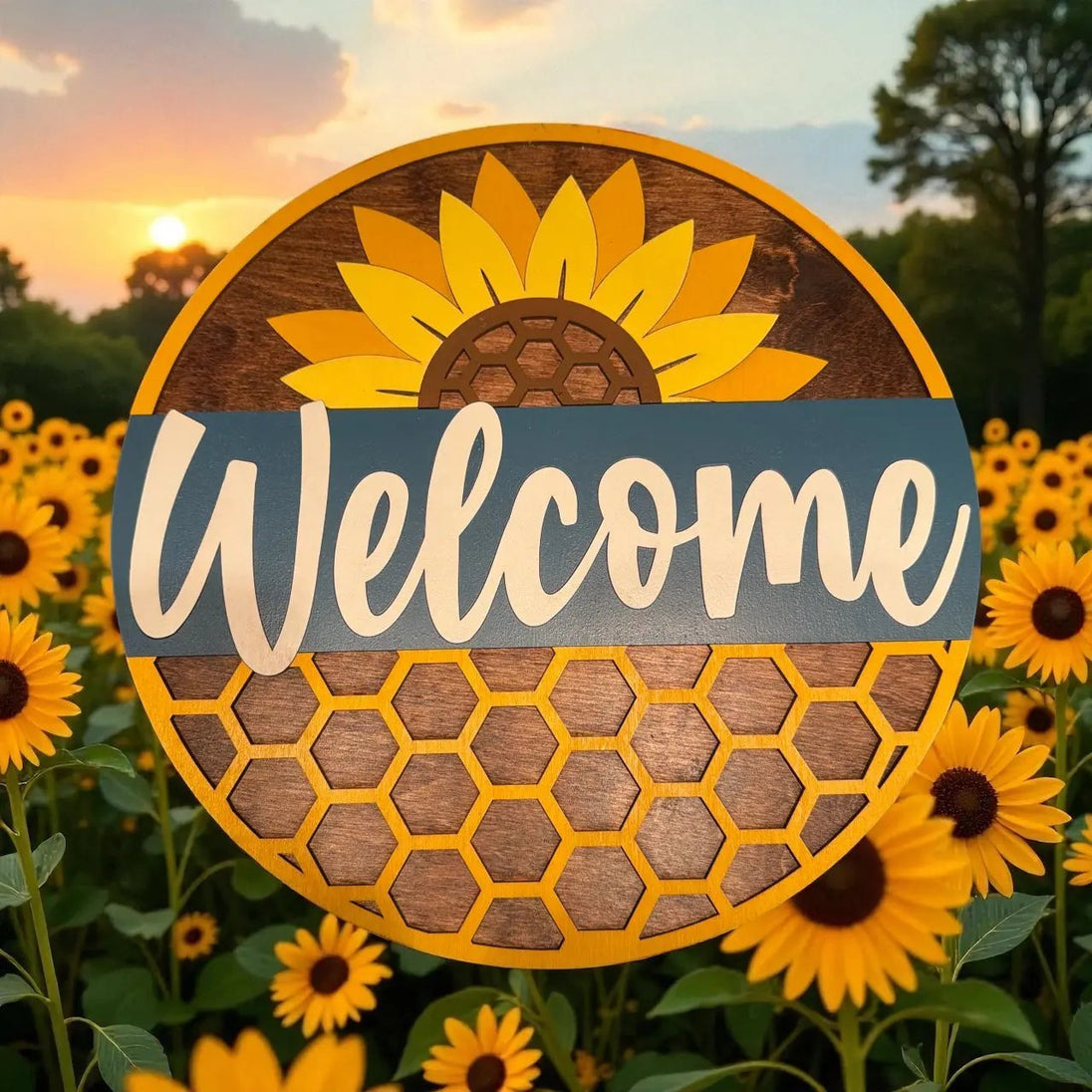 Sunflower Honeycomb Welcome Rustic Halo
