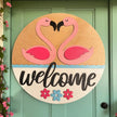 Flamingo Love Welcome Rustic Halo