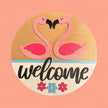 Flamingo Love Welcome Rustic Halo