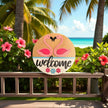 Flamingo Love Welcome Rustic Halo