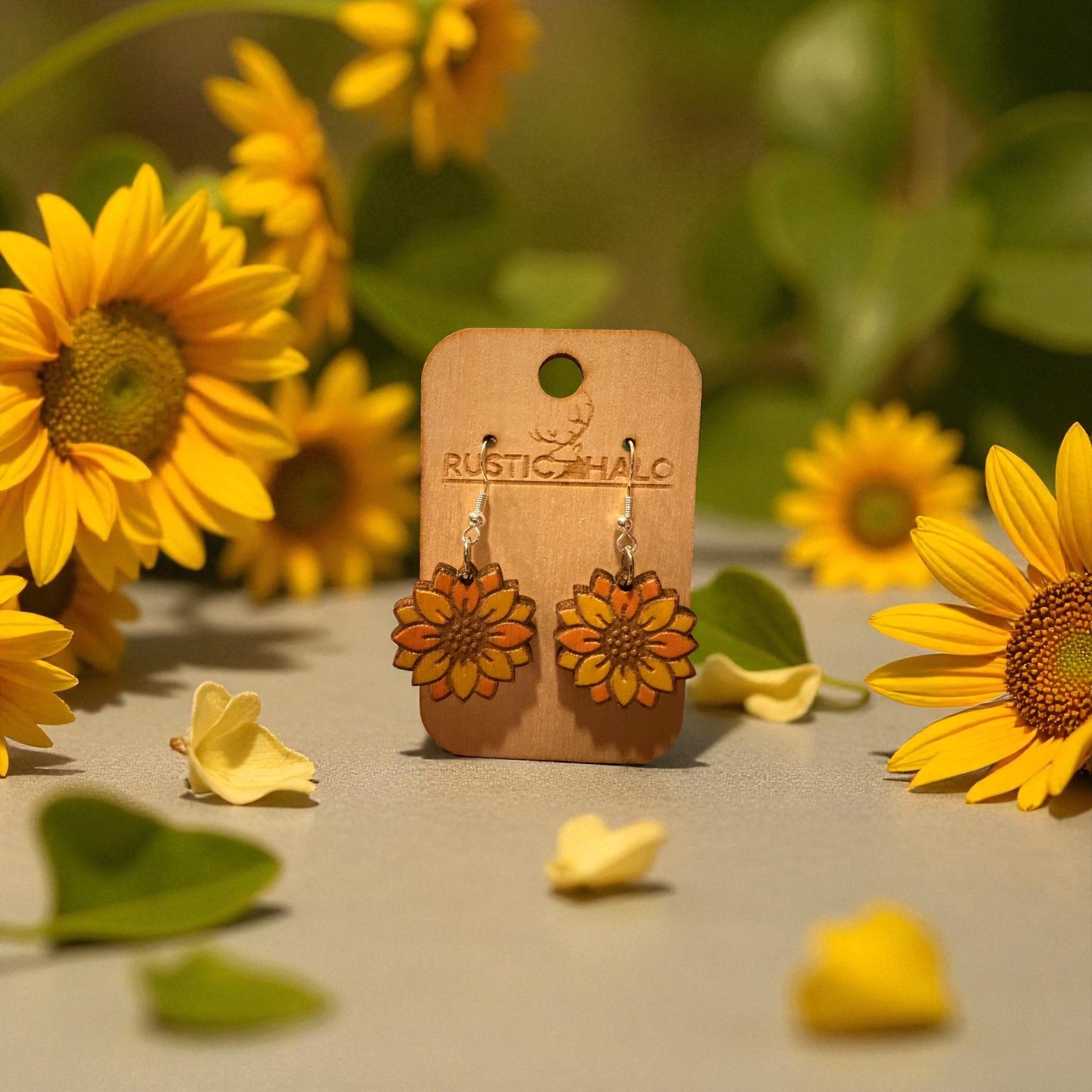 Sunflower Dangle Earrings - Rustic Halo