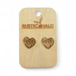 Wood Heart Stud Earrings - Rustic Halo
