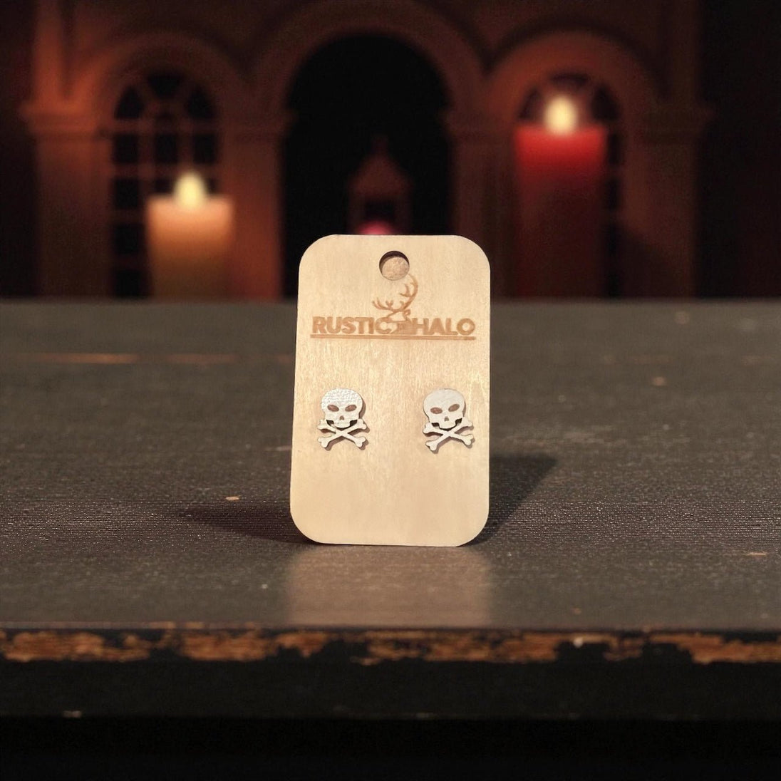 Skull and Cross Bone Stud Earrings - Rustic Halo
