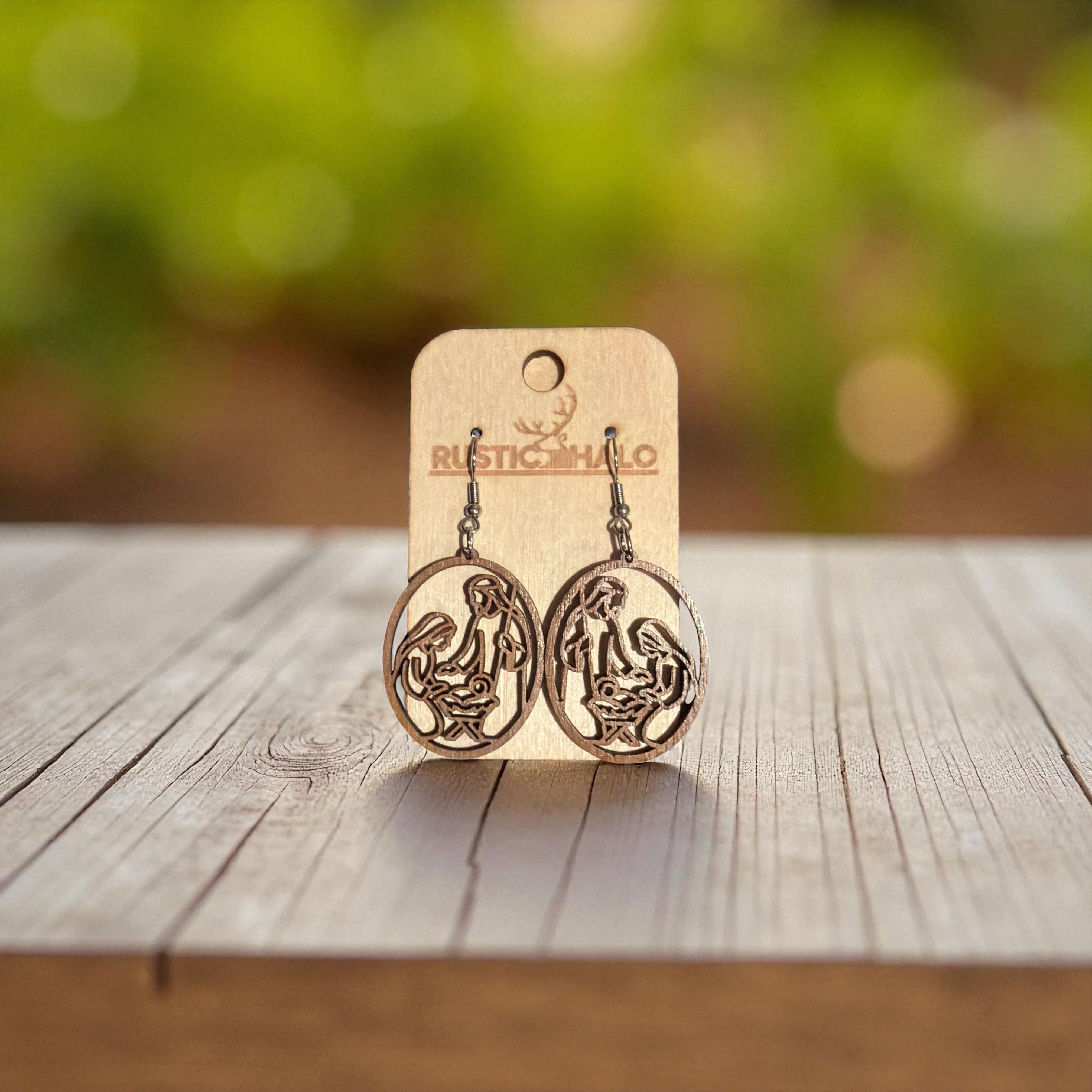 Nativity Oval Shaped Dangle Earrings