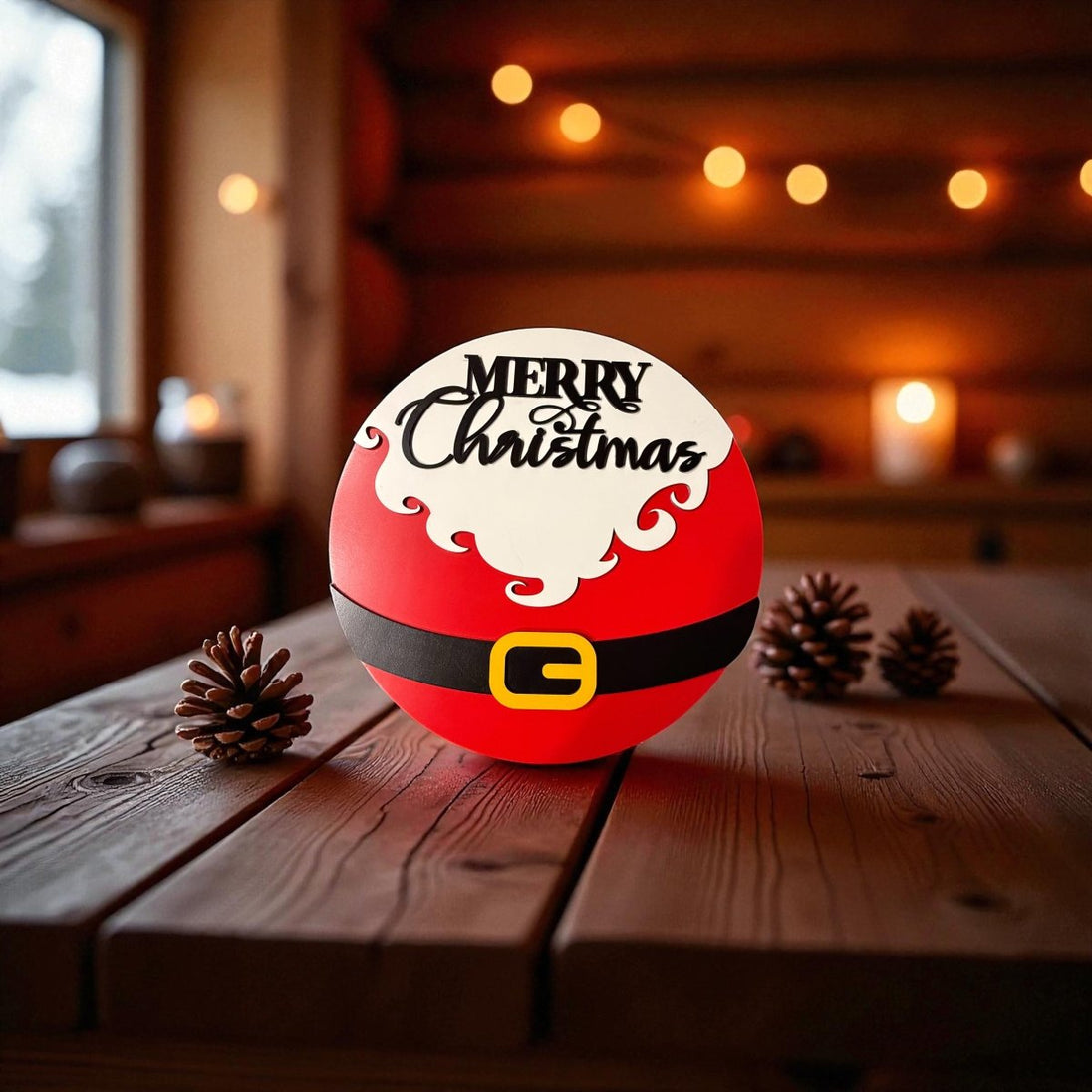 Santa Belly Merry Christmas Novelty Sign - Rustic Halo