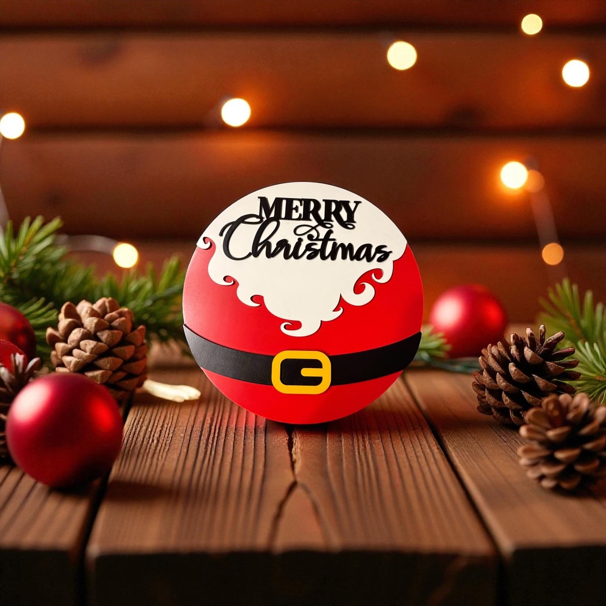 Santa Belly Merry Christmas Novelty Sign - Rustic Halo