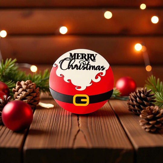 Santa Belly Merry Christmas Novelty Sign - Rustic Halo