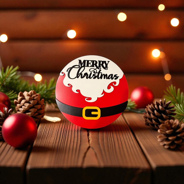 Santa Belly Merry Christmas Novelty Sign - Rustic Halo