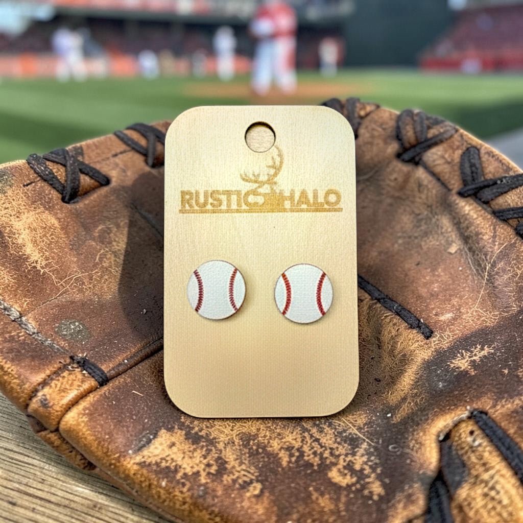 Baseball Stud Earrings - Rustic Halo