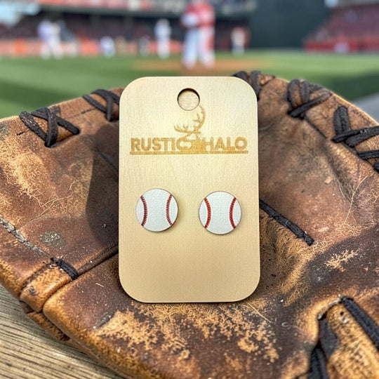 Baseball Stud Earrings - Rustic Halo