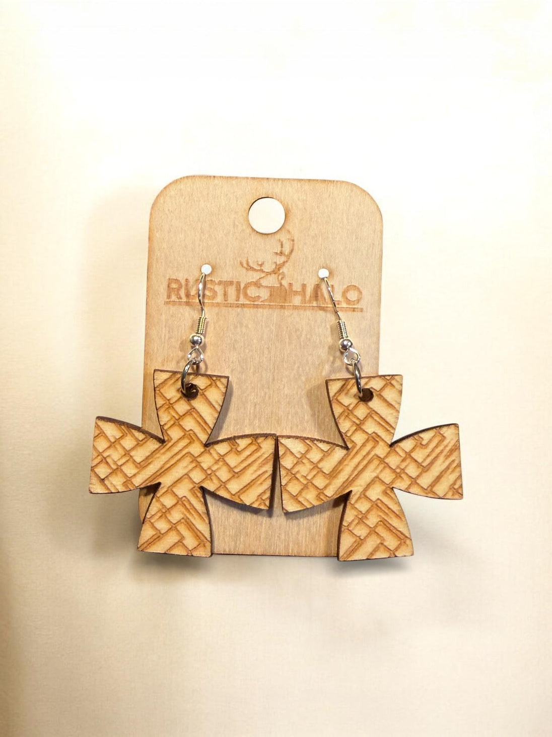 Dainty Cross Laser Engraved Earrings - Rustic Halo