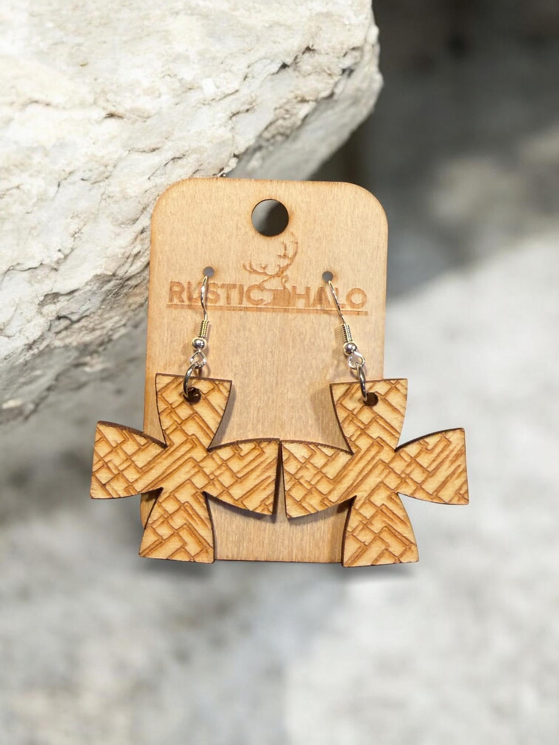 Dainty Cross Laser Engraved Earrings - Rustic Halo