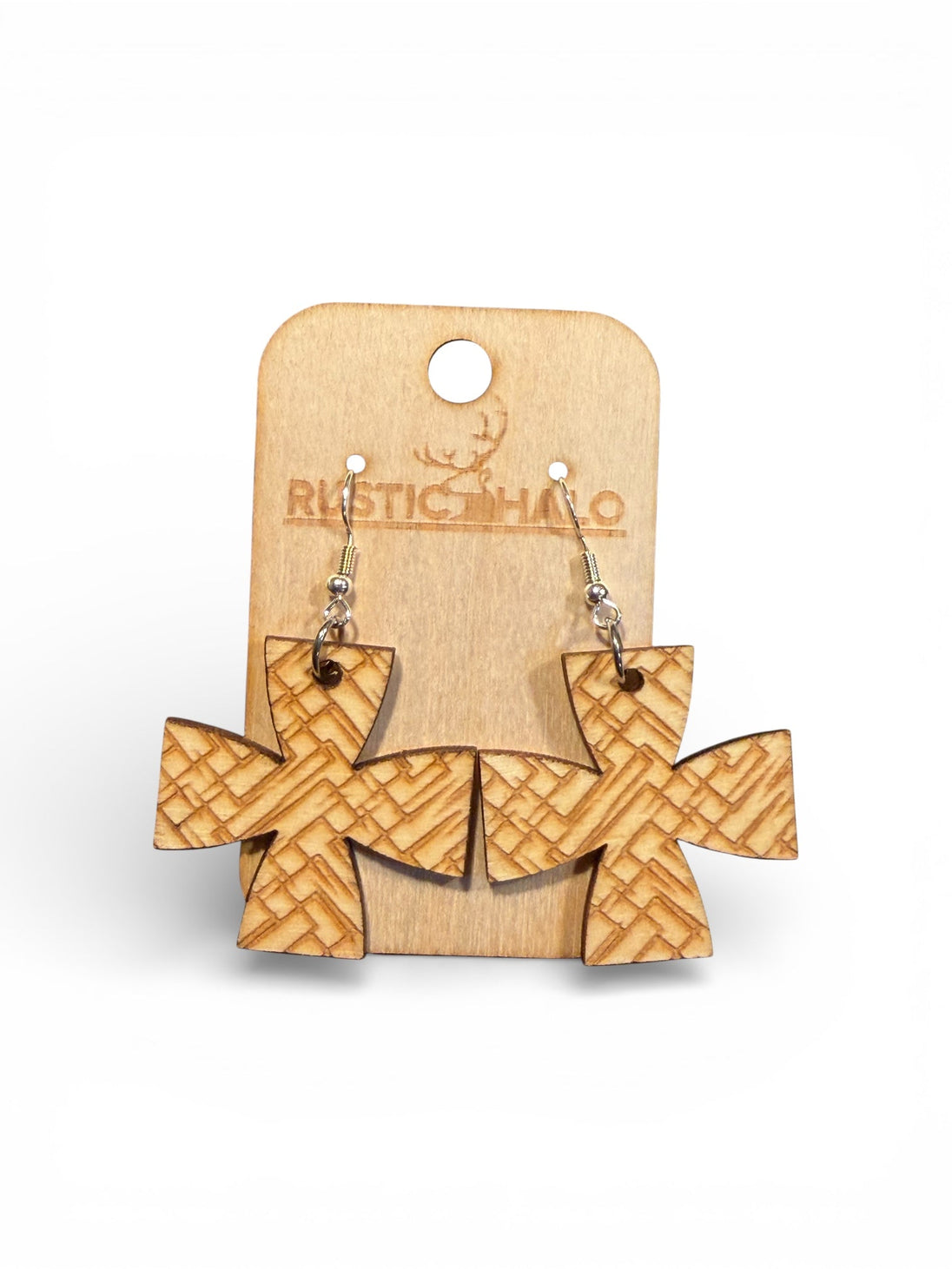 Dainty Cross Laser Engraved Earrings - Rustic Halo