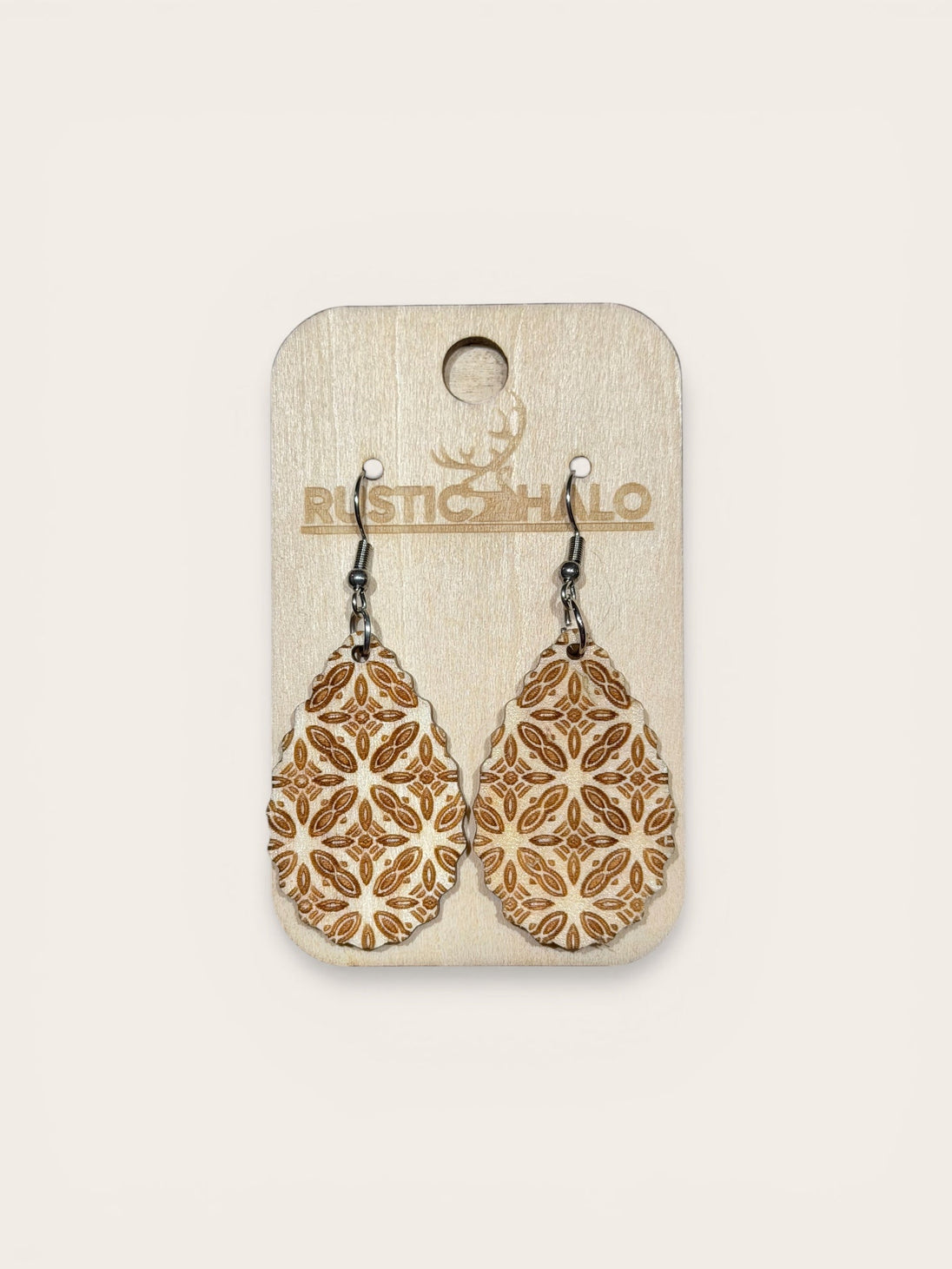 Diamond Engraved Scalloped Dangle Earrings - Rustic Halo