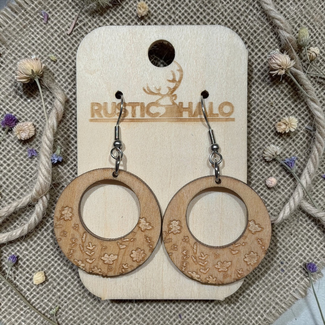 Floral Wood Earrings - Rustic Halo