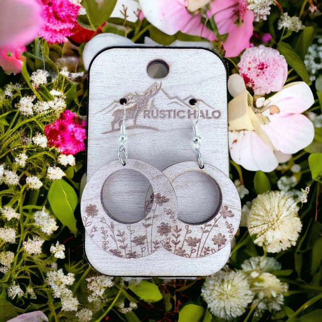 Floral Wood Earrings - Rustic Halo