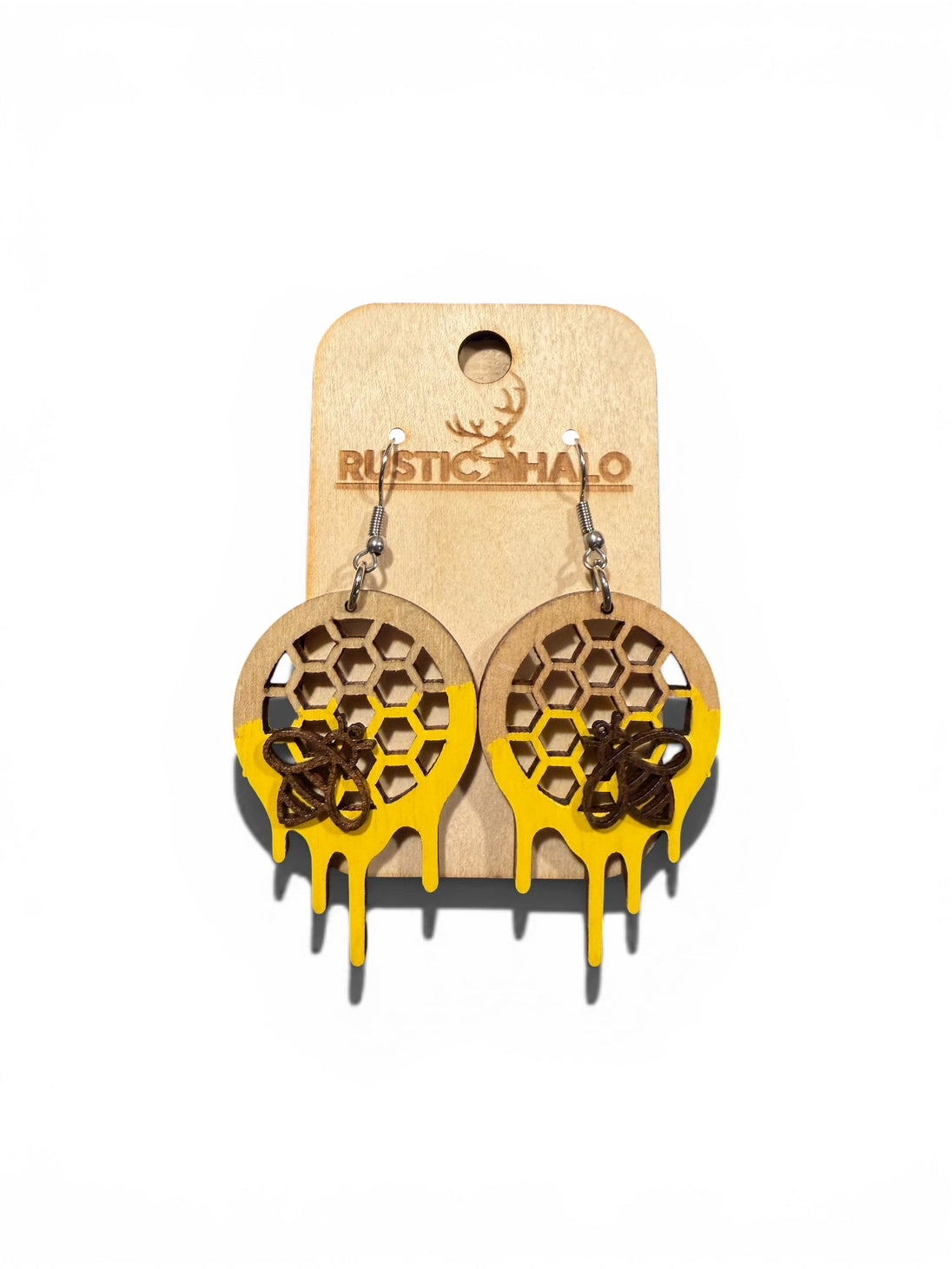 Honey Bee and Comb Dangle Earrings - Rustic Halo