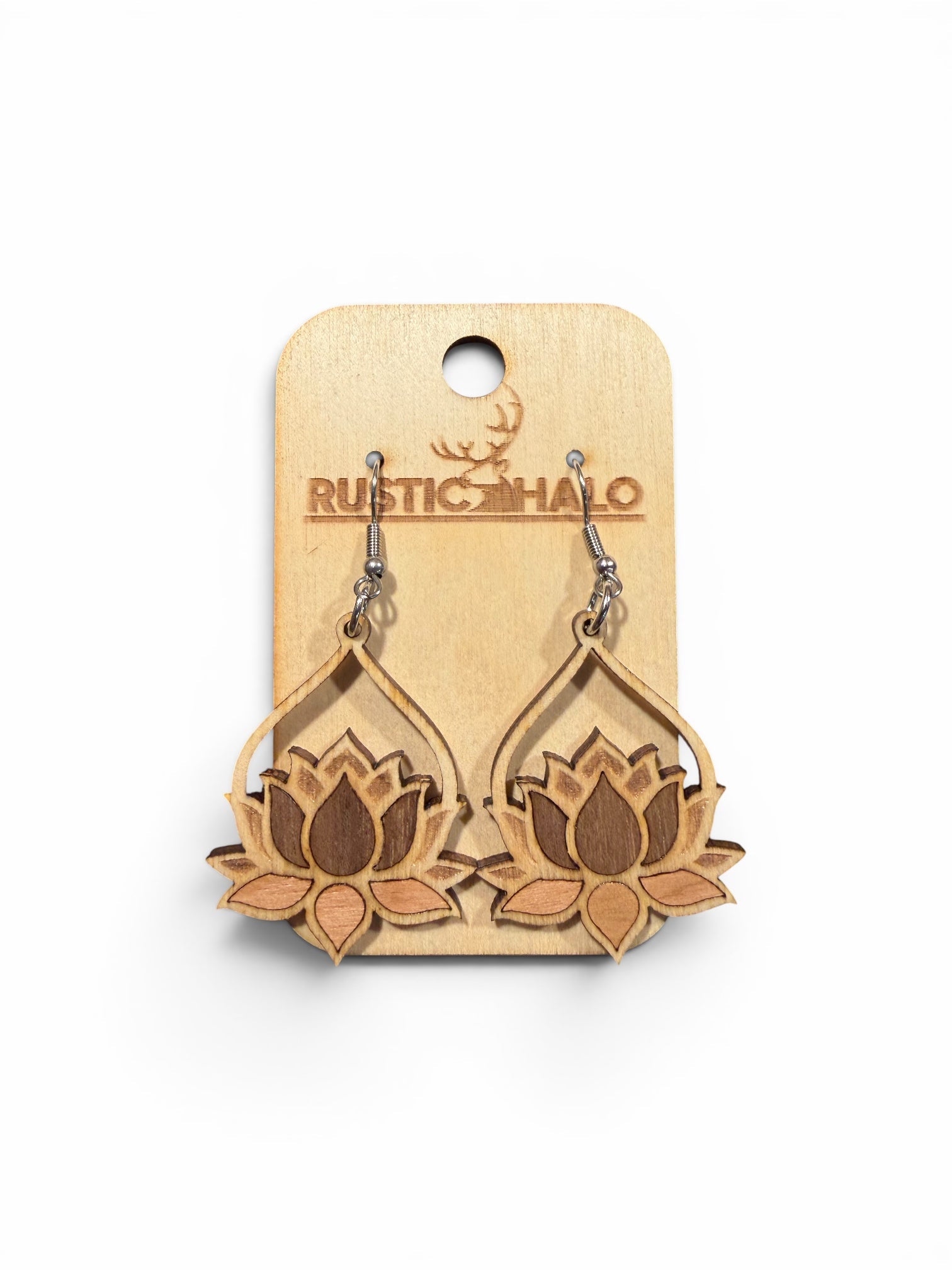 Inlaid Lotus Dangle Earrings - Rustic Halo