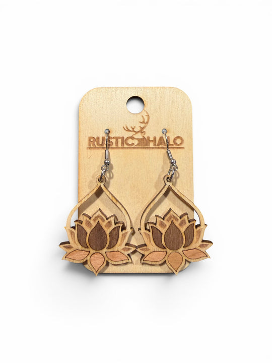 Inlaid Lotus Dangle Earrings - Rustic Halo