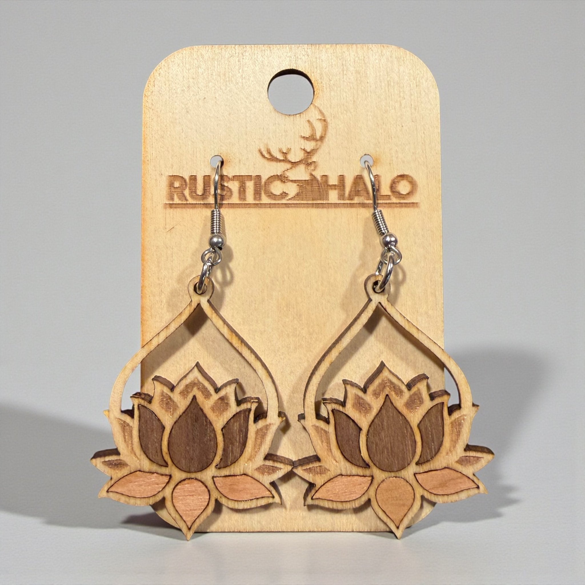 Inlaid Lotus Dangle Earrings - Rustic Halo