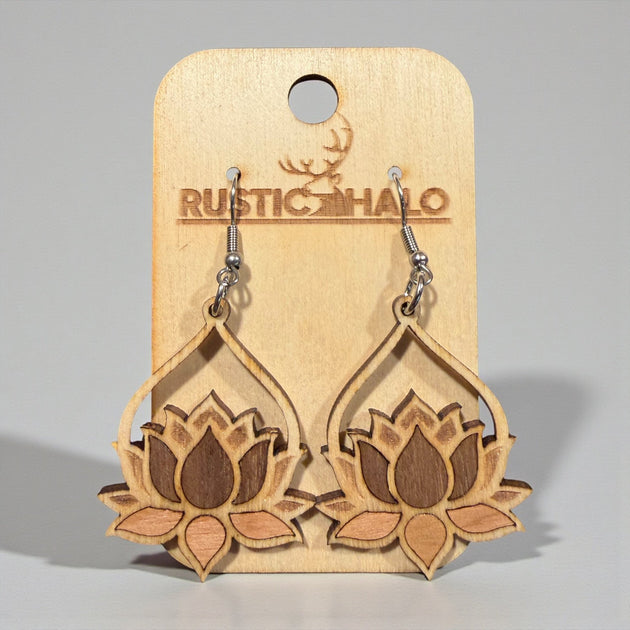 Inlaid Lotus Dangle Earrings - Rustic Halo