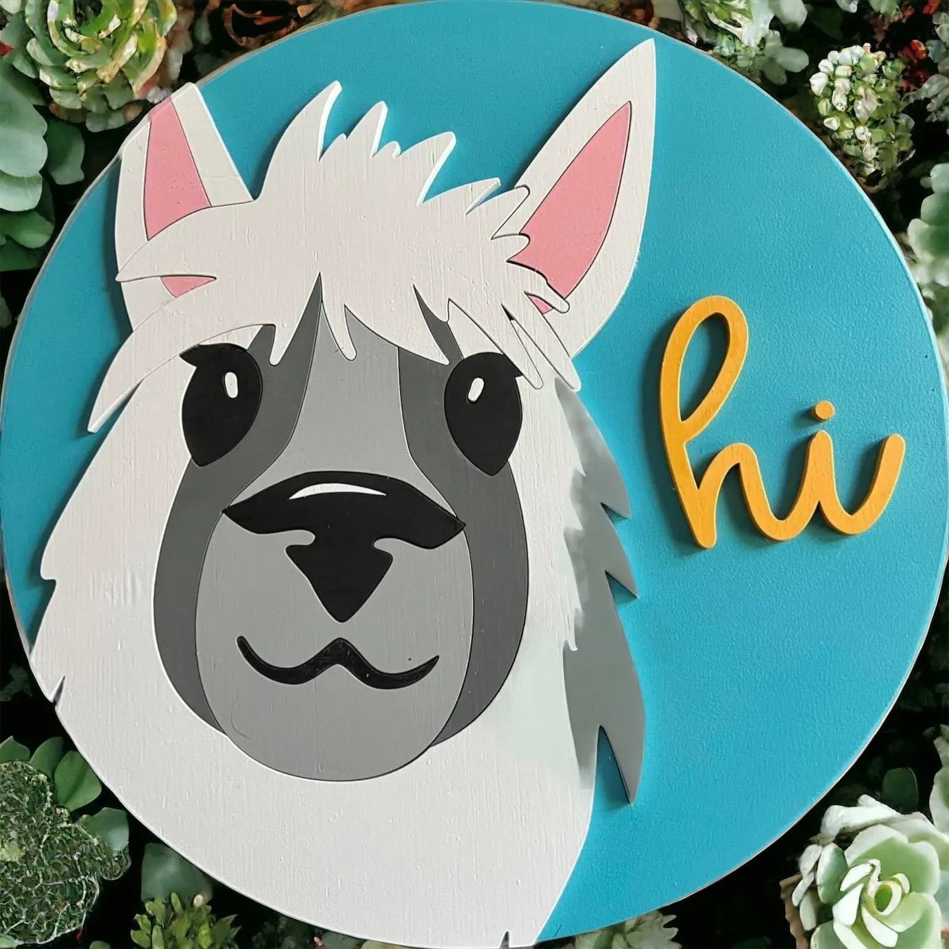 Llama Round Wood Sign - Rustic Halo