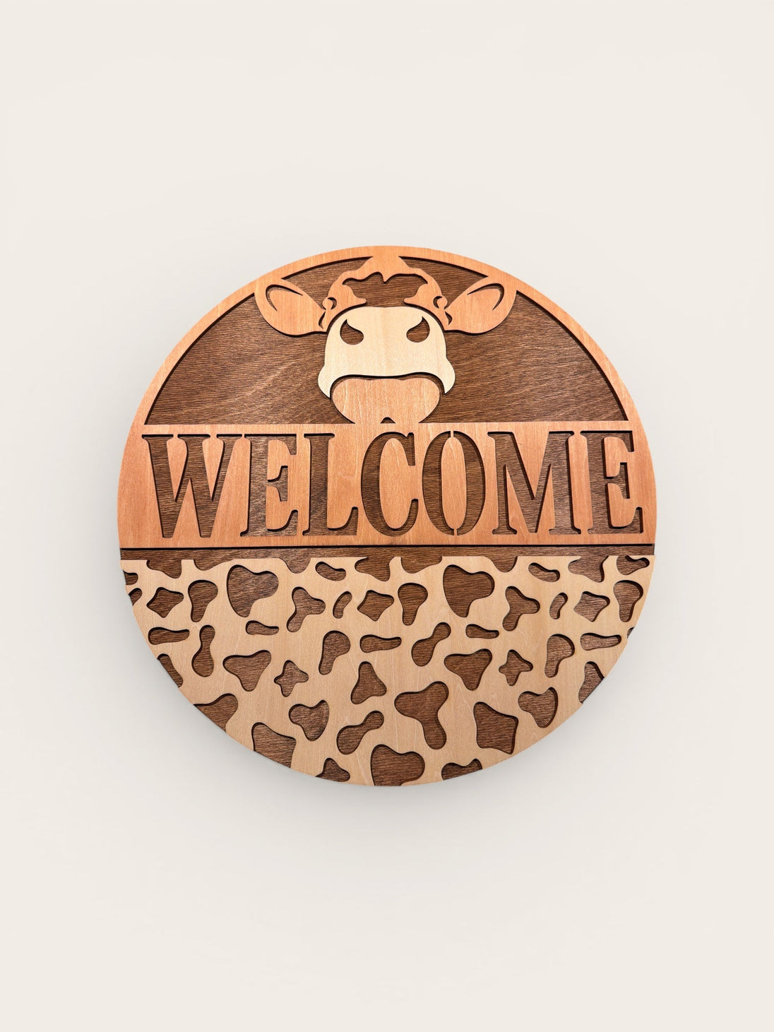 Natural Cow Welcome Sign - Rustic Halo