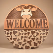 Natural Cow Welcome Sign - Rustic Halo