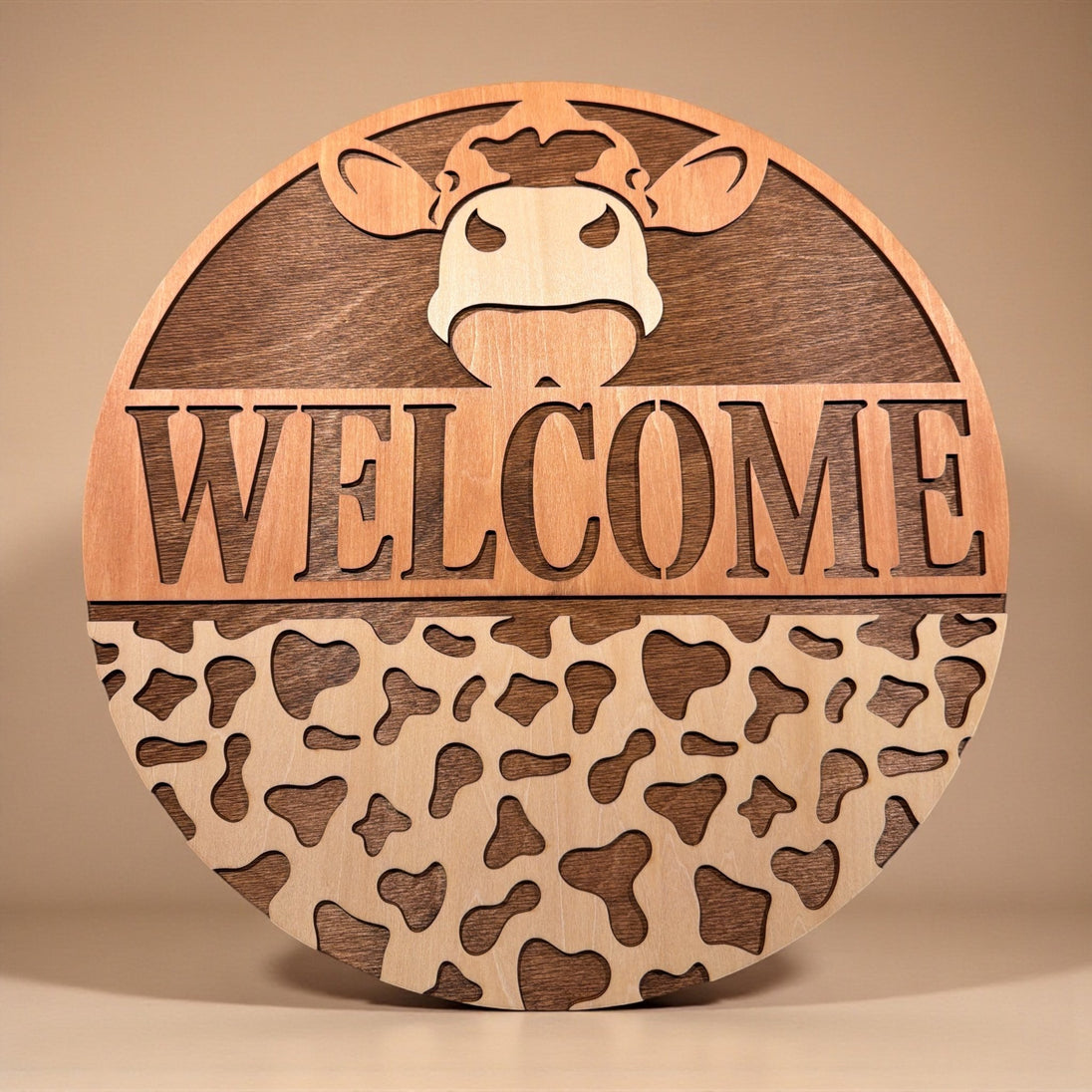 Natural Cow Welcome Sign - Rustic Halo