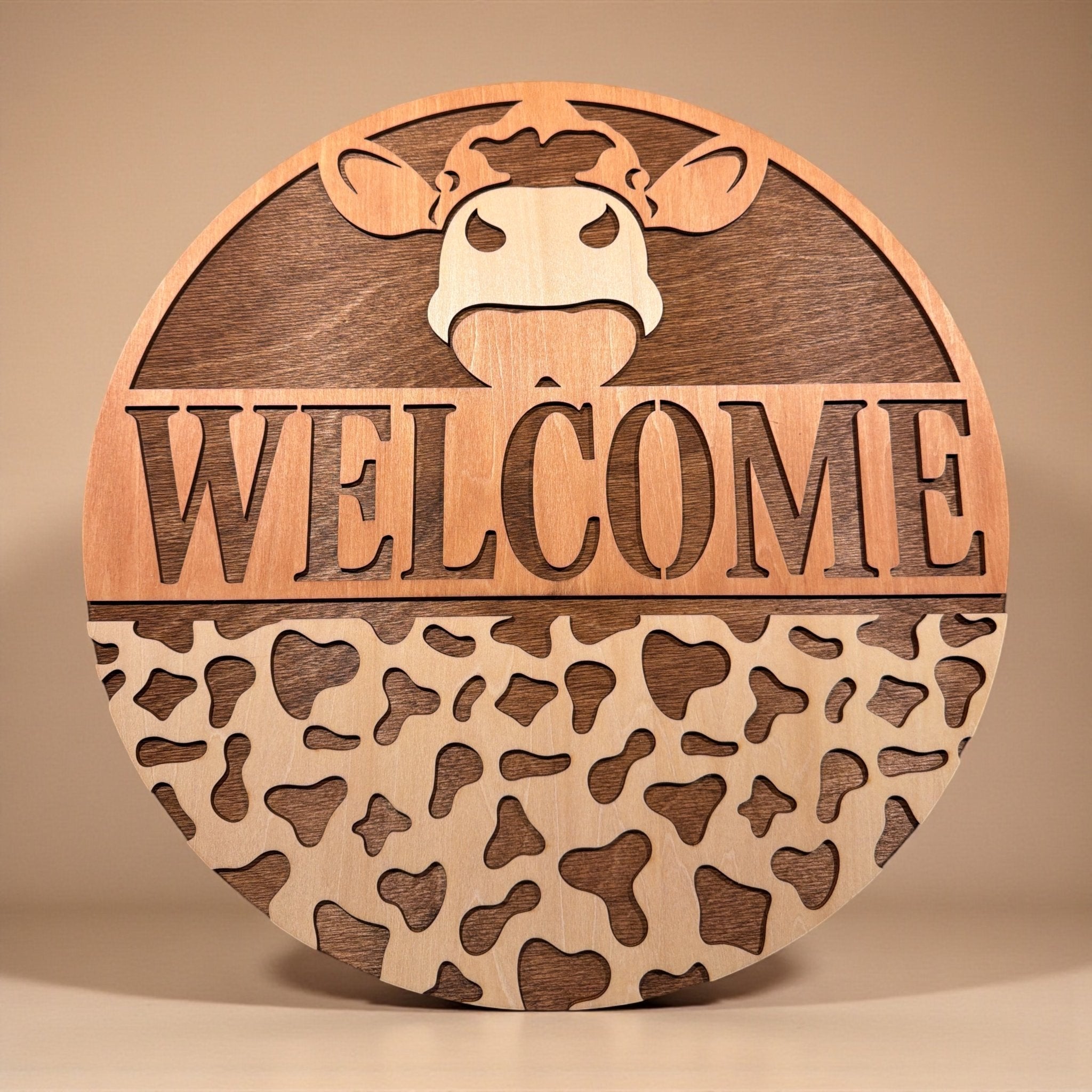 Natural Cow Welcome Sign - Rustic Halo