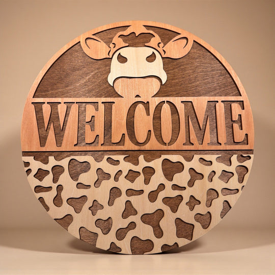 Natural Cow Welcome Sign - Rustic Halo