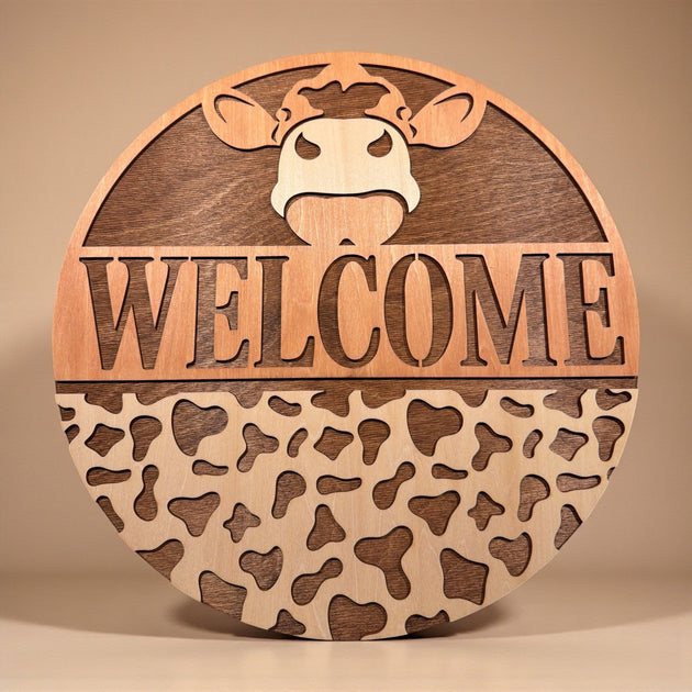 Natural Cow Welcome Sign - Rustic Halo