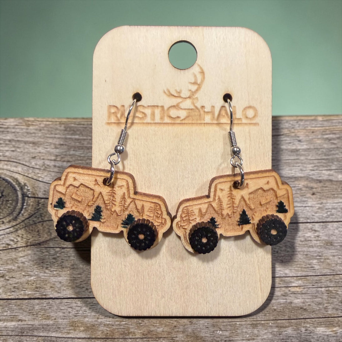 Off Road Jeeper Wood Earrings - Rustic Halo