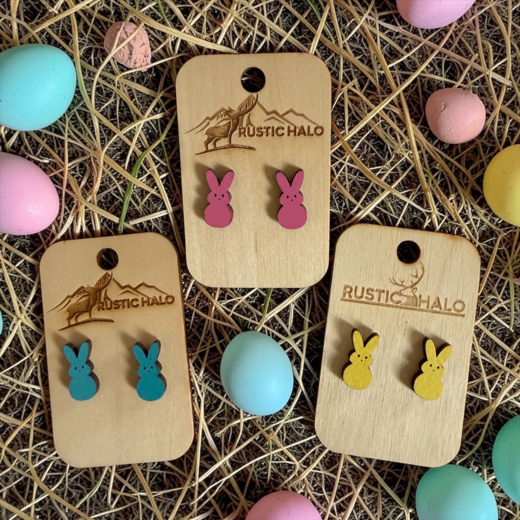Peeps Bunny Studs - Rustic Halo