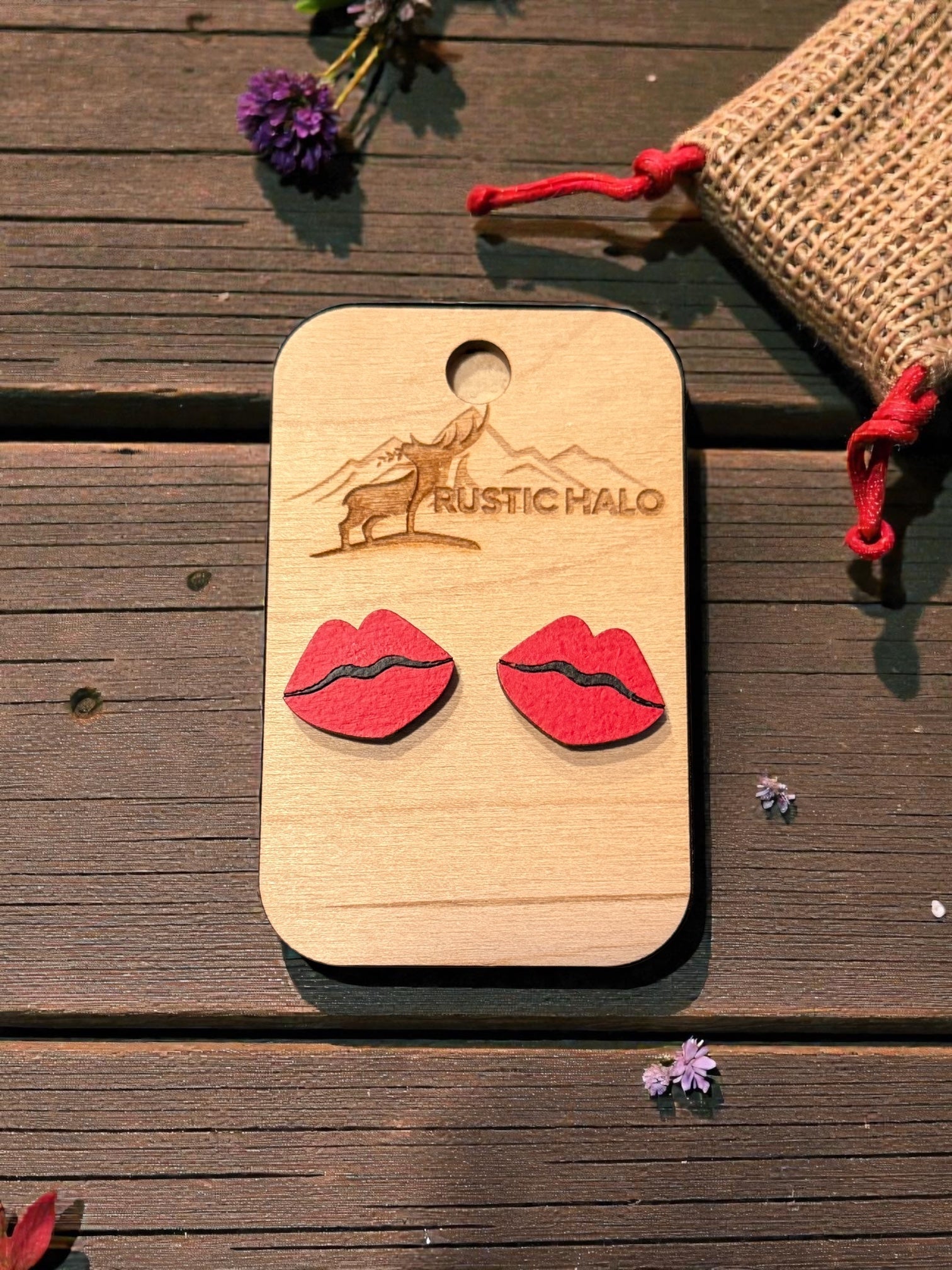 Red Lip Studs - Rustic Halo