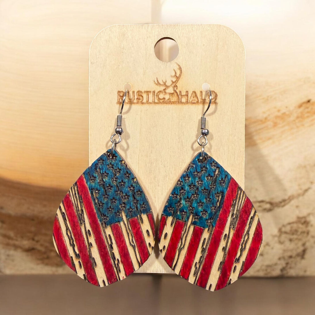 Rustic American Flag Earrings - Rustic Halo
