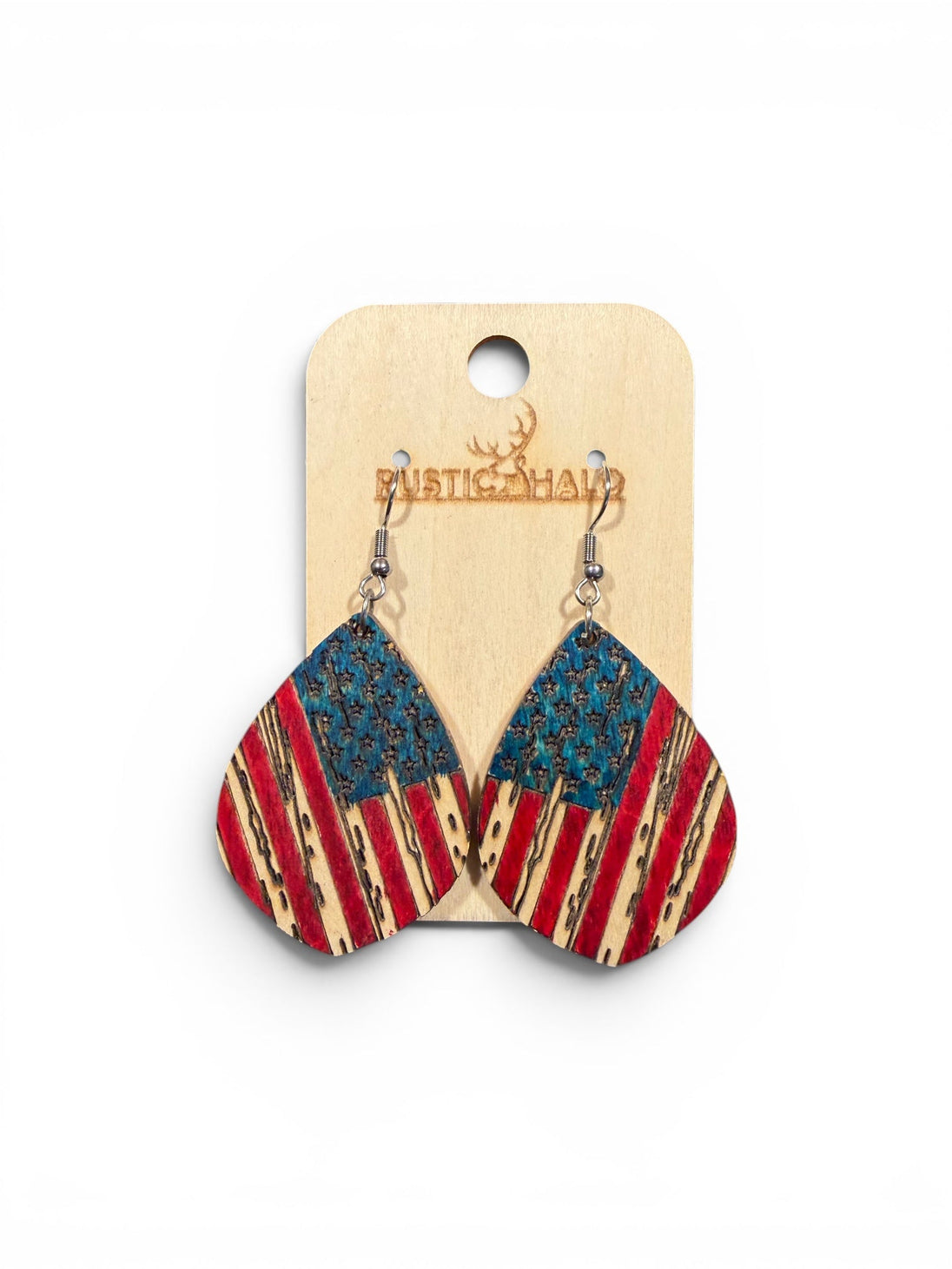 Rustic American Flag Earrings - Rustic Halo