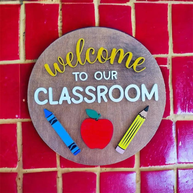 Welcome To Our Classroom 14” Round Sign - Rustic Halo
